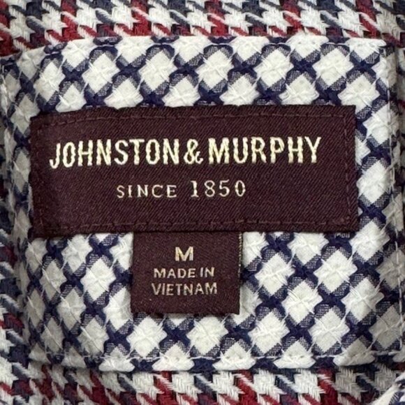Johnston & Murphy red, white, blue houndstooth mens shirt Medium - Picture 3 of 7